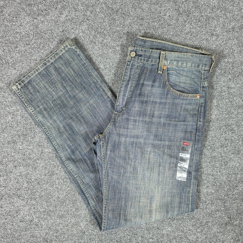 New Levis 569 Loose Straight Jeans Mens Tagged 36x34 Blue Denim Baggy Fit Y2K